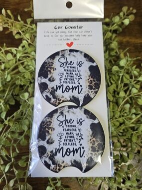 Mom Leopard Print Car Coaster Set